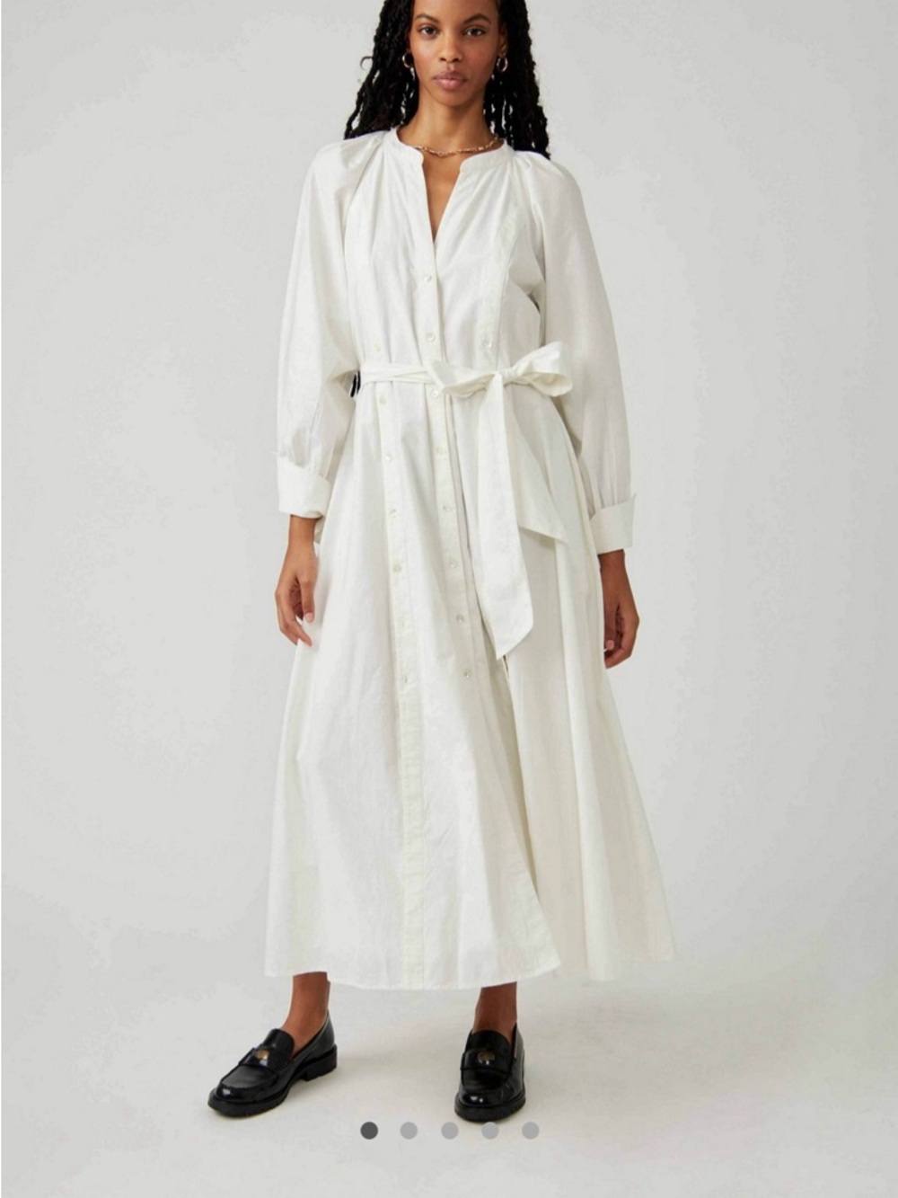 Free People Charlie Maxi Dress - Ivory Button-Front Tie-Waist Midi Dress